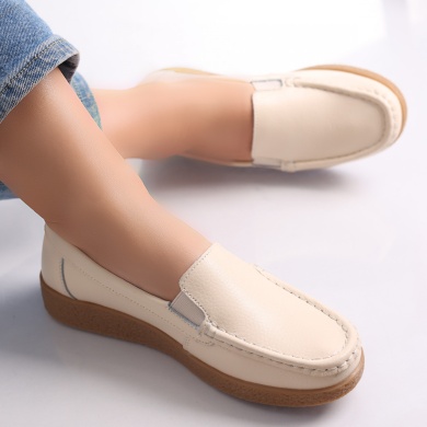 Κυρίες casual παπούτσια Beige φυσικό δέρμα Danina - Img 5