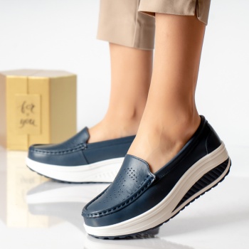 Κυρίες casual παπούτσια navy blue φυσικό δέρμα nancy