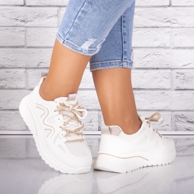 Adidasi dama Bej/kaki din Piele Eco/ Textil Avena - Img 2