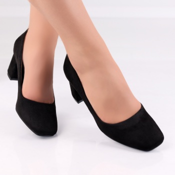 Amada Ladies Black Eco Leather Heeled Shoes με τακούνι - Img 2