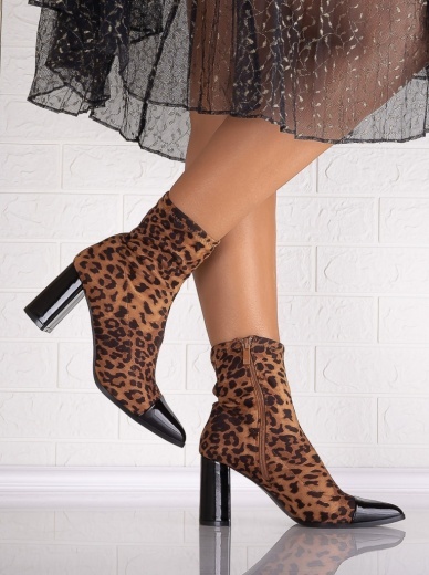 Botine Dama cu toc Animal print din Textil Salara - Img 3