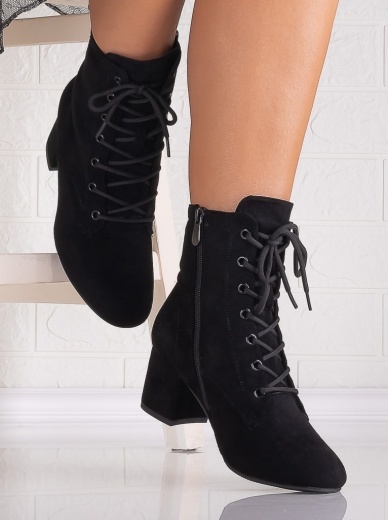 Botine Dama Imblanite Negre din Piele Ecologica Intoarsa Floreva