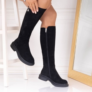 Cizme Dama Imblanite Negre din Piele Ecologica Intoarsa Nerata