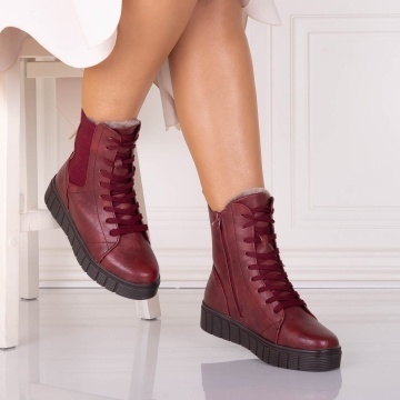 Ghete Dama Imblanite Bordo din Piele Ecologica Jameria