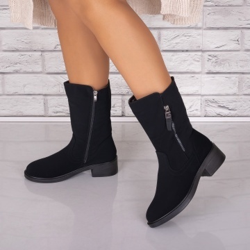 Ghete Dama Imblanite Negre din Piele Ecologica Intoarsa Acansa