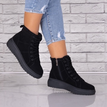 Ghete dama Imblanite Negri din Piele Naturala Intoarsa Clavira