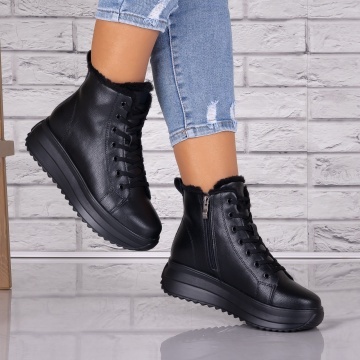 Ghete dama Imblanite Negri din Piele Naturala Weber