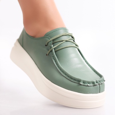Jaile Ladies Casual Πράσινο Φυσικό Δέρμα Παπούτσια - Img 2