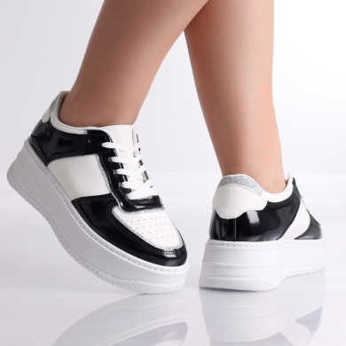 Magani Ladies Μαύρο/Άσπρο Οργανικό Δέρμα Sneakers - Img 3