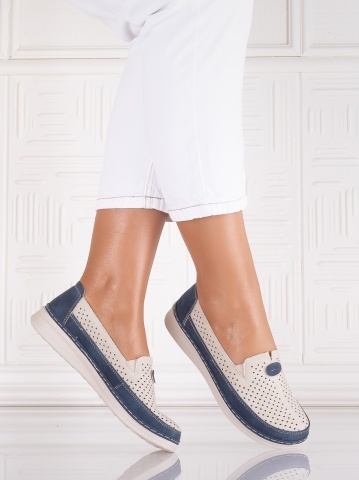 Pantofi dama casual Bej/albastru din Piele Ecologica Atinos