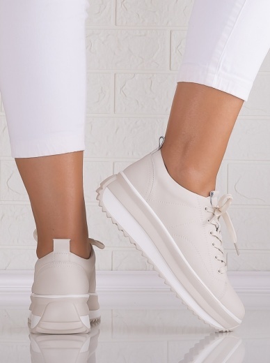 Pantofi dama casual Bej din Piele Naturala Shula - Img 4