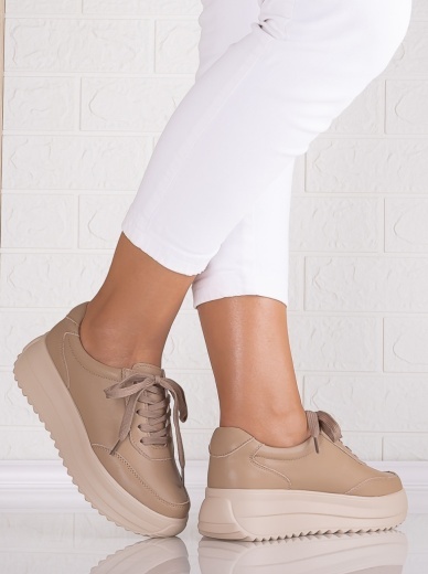Pantofi dama casual Khaki din Piele Naturala Delaia