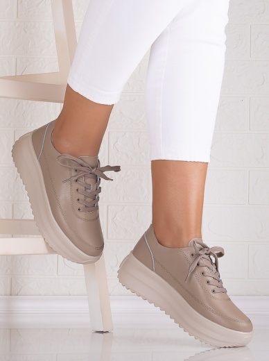 Pantofi dama casual Khaki din Piele Naturala Lerana