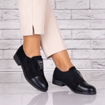Pantofi dama casual Negri piele ecologica Intoarsa Pietrina