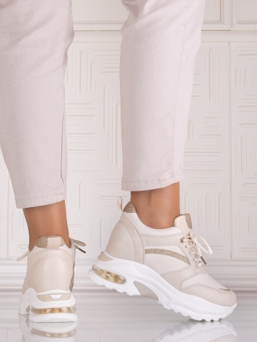 Sneakers dama cu platforma Bej din Piele Ecologica Tammara