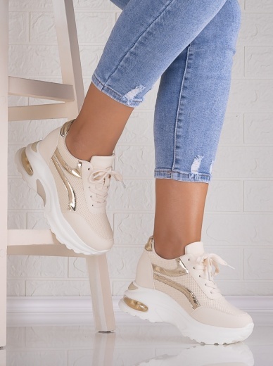 Sneakers dama cu platforma BEJ din Textil Darlin - Img 2