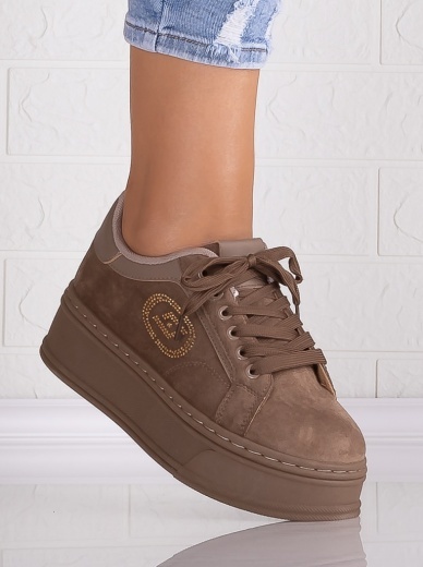 Sneakers dama cu platforma Khaki din Piele Ecologica Intoarsa Anasya - Img 2