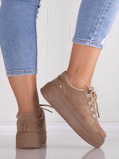 Sneakers dama cu platforma Khaki din Piele Ecologica Intoarsa Davena - Img 4