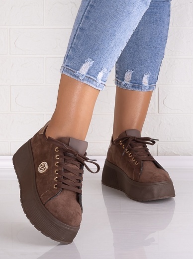Sneakers dama cu platforma Maro din Piele Ecologica Intoarsa Masega - Img 4