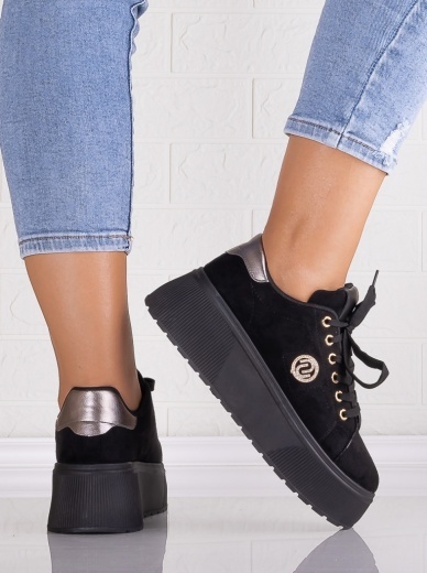 Sneakers dama cu platforma Negri din Piele Ecologica Intoarsa Masega - Img 5