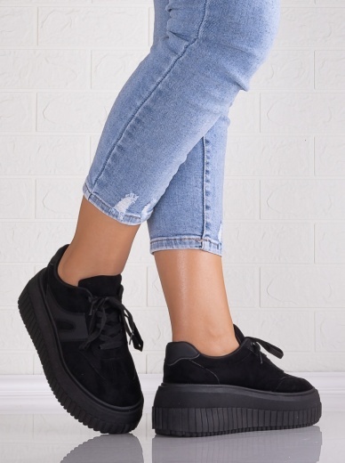 Sneakers dama cu platforma Negri din Piele Ecologica Intoarsa Nevasa - Img 2