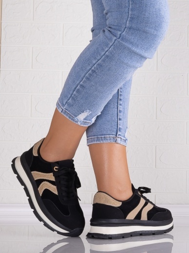 Sneakers dama cu platforma Negri din Piele Ecologica Intoarsa Suziana - Img 2