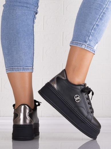 Sneakers dama cu platforma Negri din Piele Ecologica Zenda - Img 5
