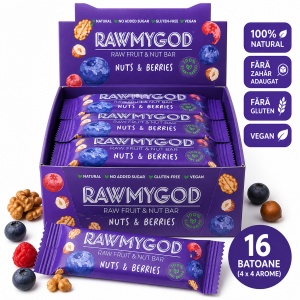 Batoane proteice RAWMYGOD Nuts & Berries 16x40g – vegan, fara zahar adaugat, fara gluten