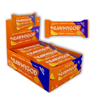 Batoane proteice RAWMYGOD Orange & Hazelnut 16x40g – snack vegan fara zahar adaugat, fara gluten