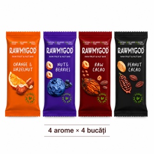 RAWMYGOD Bestseller Bars – 16 batoane (4 arome × 4)