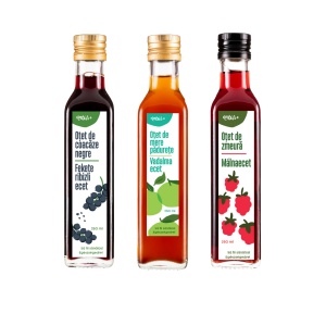 Set Natur+ pentru Salate – Oțet de: Zmeură, Mere Pădurețe și Coacăze Negre (3 x 250 ml)