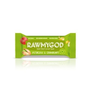 Baton vegan Rawmygod Fistic si Merisoare 40g