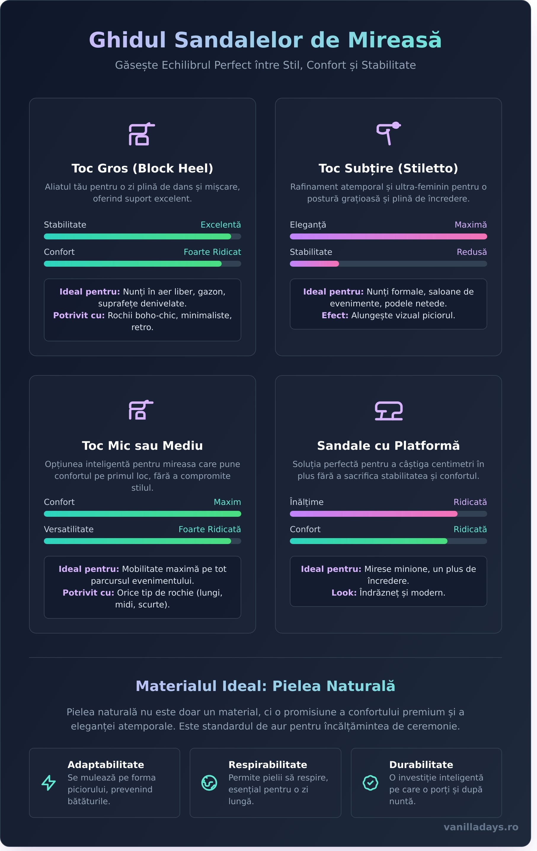 Sandale mireasa infographic - visual guide