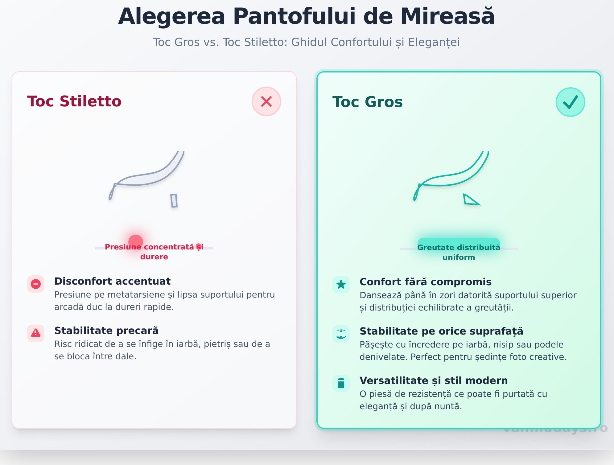 Pantofi mireasa toc gros infographic - visual guide