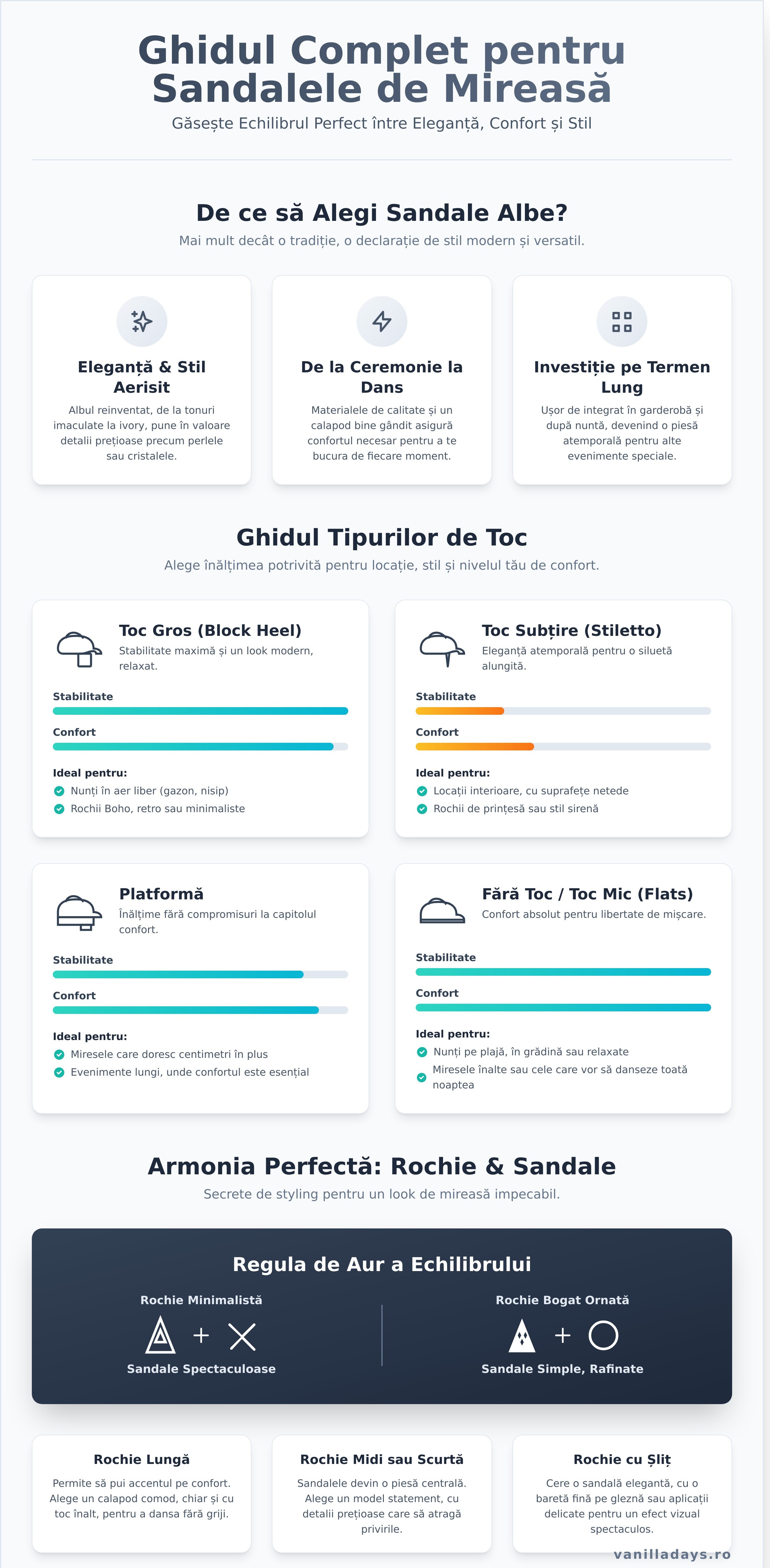 Sandale albe mireasa infographic - visual guide