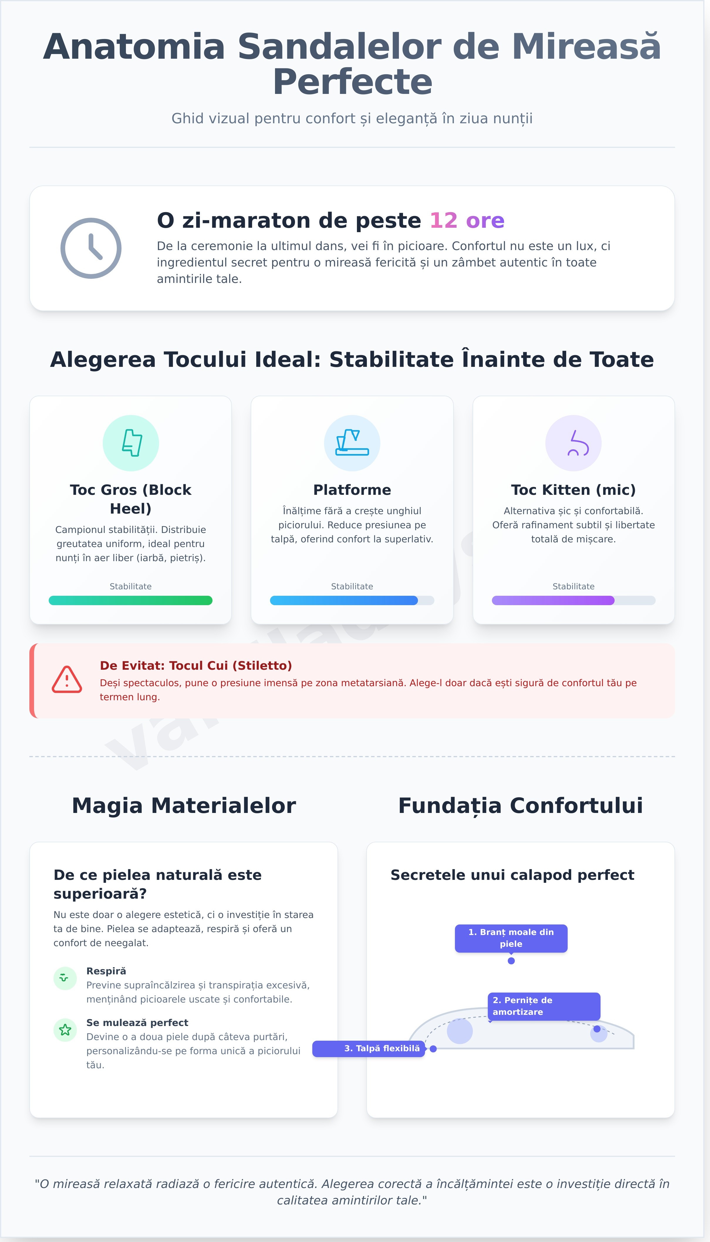 Sandale mireasa comode infographic - visual guide