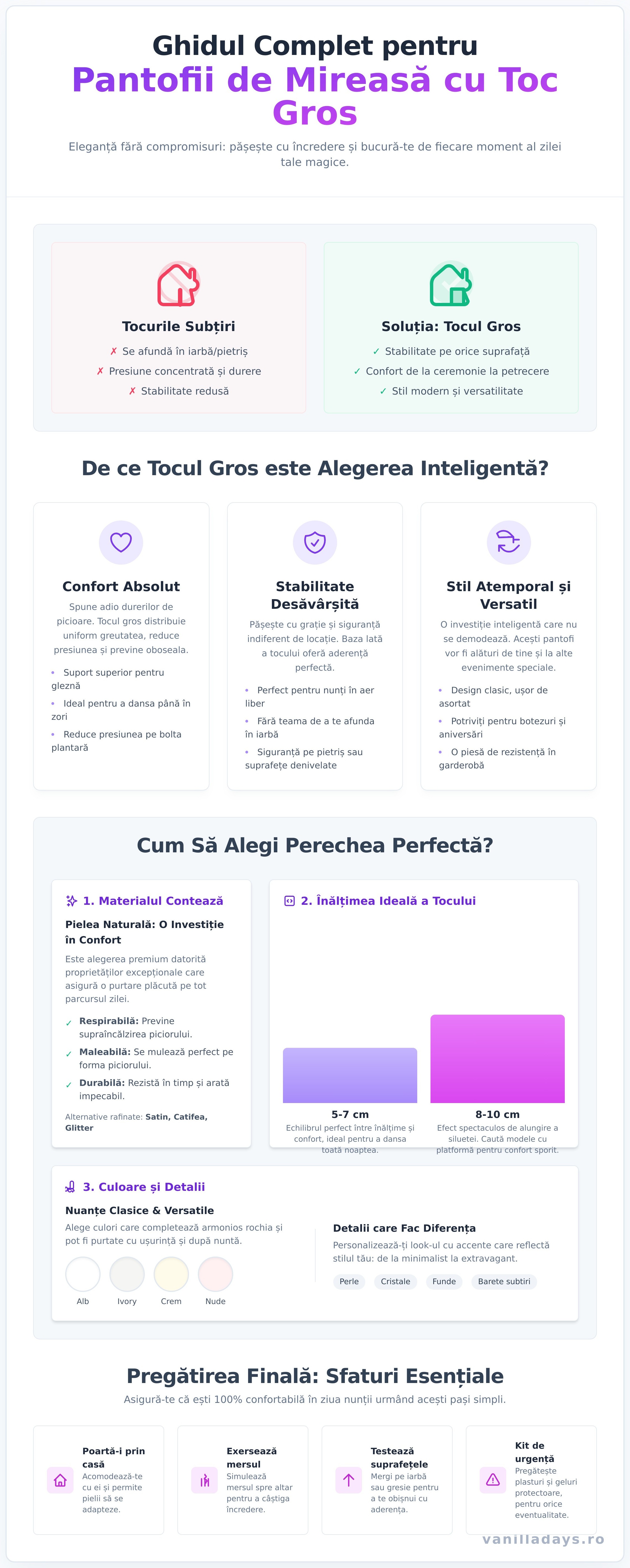 Pantofi mireasa cu toc gros infographic - visual guide