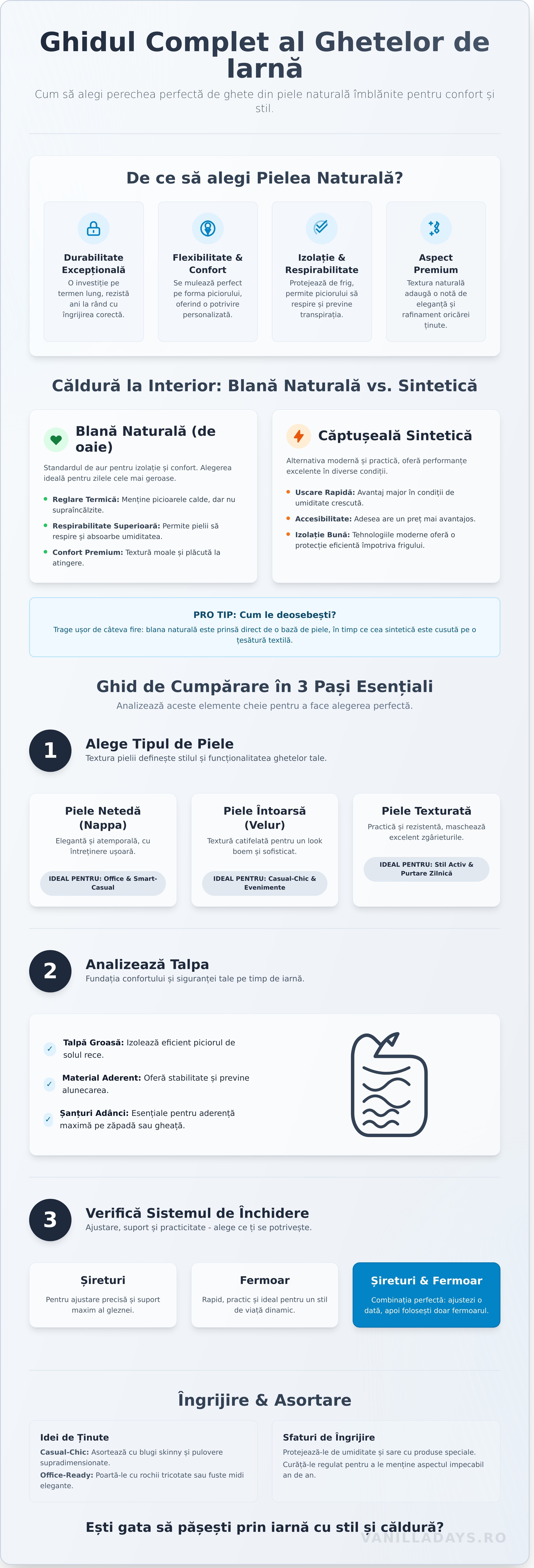 Ghete dama imblanite piele naturala infographic - visual guide