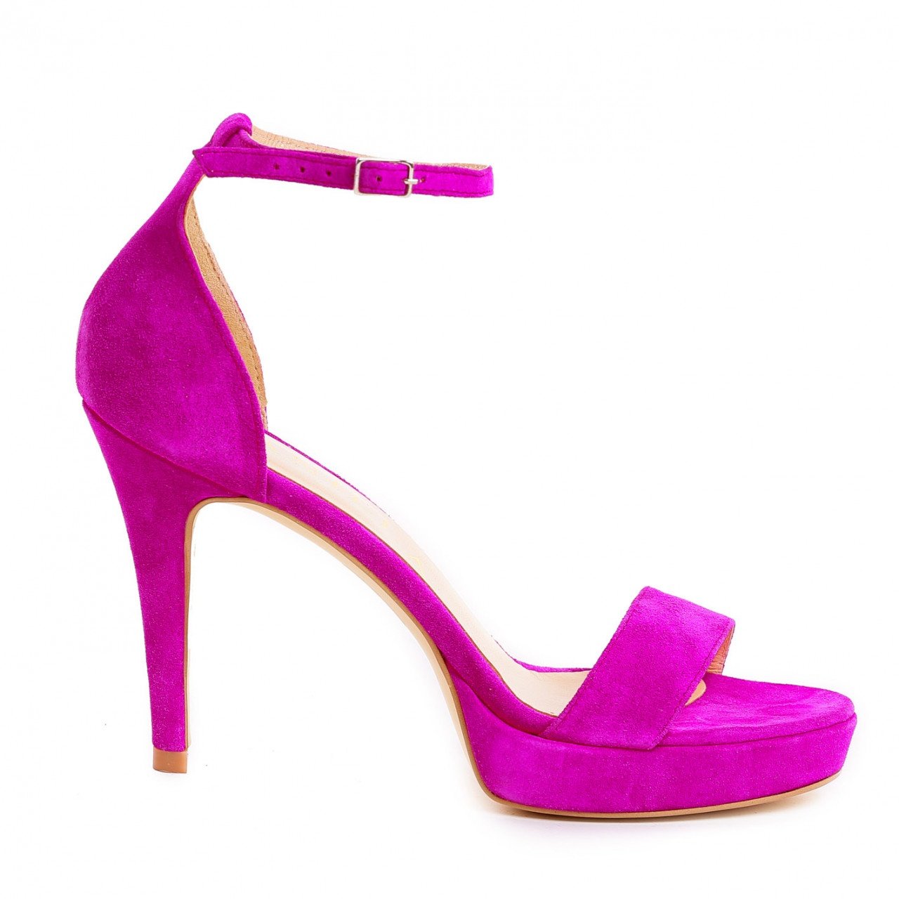 Sandale Viena cu toc mic subtire, piele naturala intoarsa, fucsia - 3 | YEO