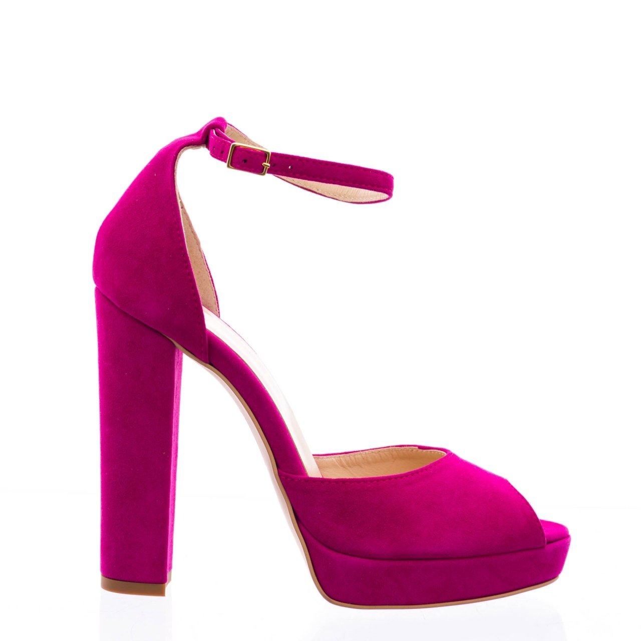 Sandale Bolivia cu toc gros, piele naturala intoarsa, fuchsia - 2 | YEO