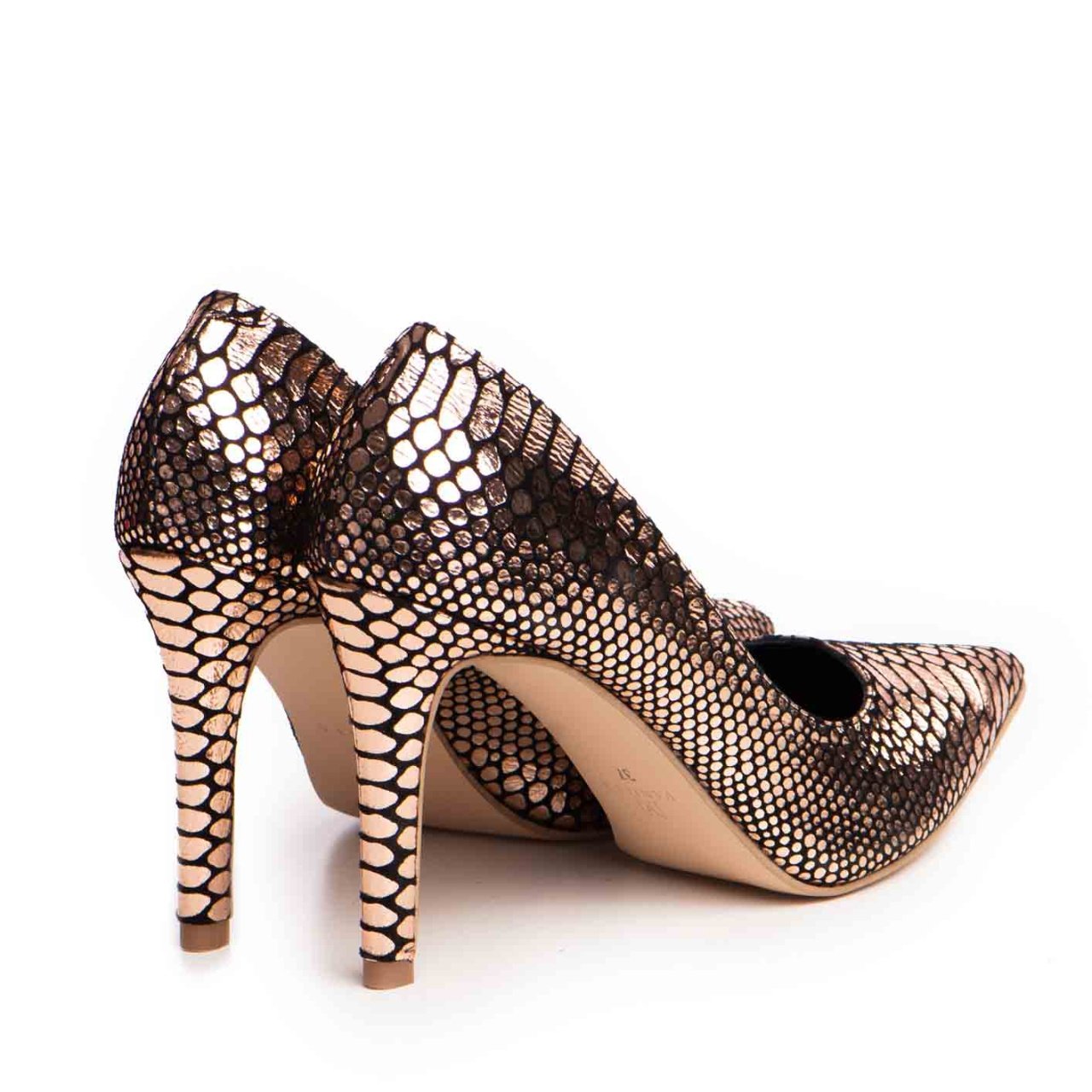 Pantofi Stiletto cu toc Eva Snake Print Sampanie - 3 | YEO