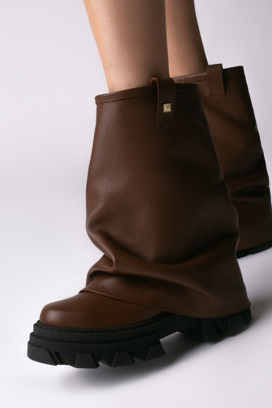 Bocanci Mooncrush piele bizonata maro cu manson