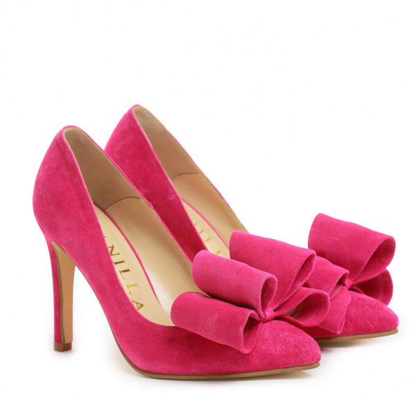 Pantofi Stiletto cu toc Catrina din piele intoarsa Pink