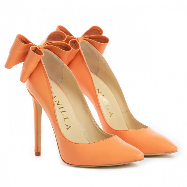 Pantofi Stiletto cu toc subtire Cleopatra, piele naturala, portocalii