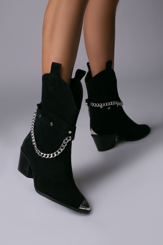 Ciocate Bushra Piele Intoarsa Neagra cu Accesorii Argintii