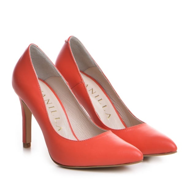 Pantofi Stiletto cu toc Corina Piele naturala, corai