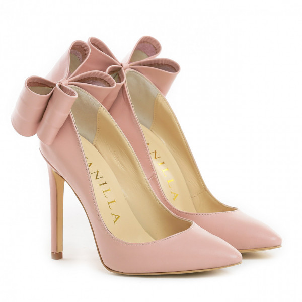 Pantofi Stiletto cu Toc Cleopatra piele naturala, roz pal