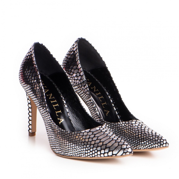 Pantofi Stiletto cu toc Eva Snake Print Silver