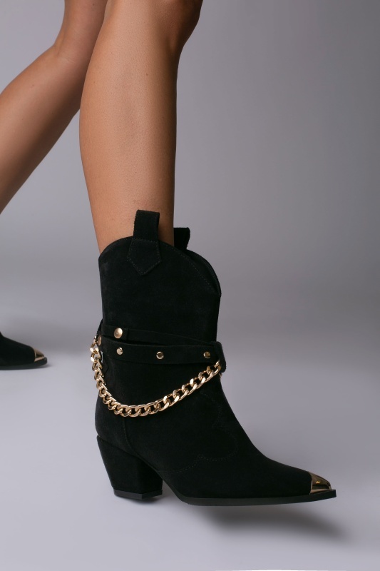 Ciocate Bushra Piele Intoarsa Neagra cu Accesorii Aurii
