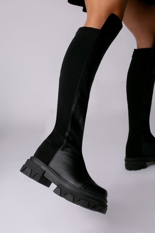 Cizme Moris inalte piele bizonata neagra